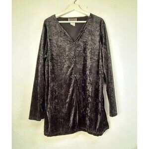 Forenza Womens Black Crushed Velvet Long Sleeve Tunic Top XL Chinese Knot Button